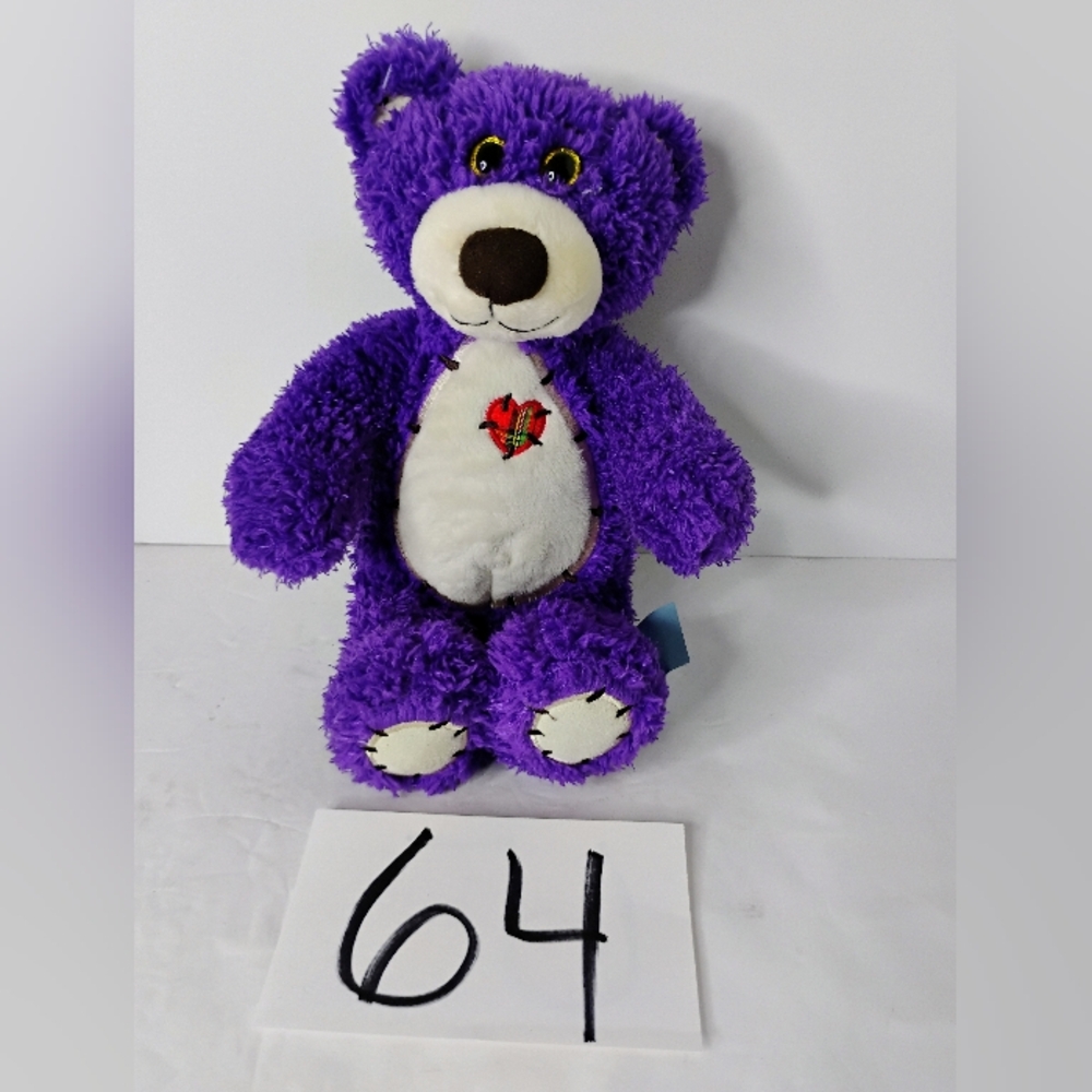 First and Main 12" Tender Teddy Stuffed Animal Plush Purple Bear Heart